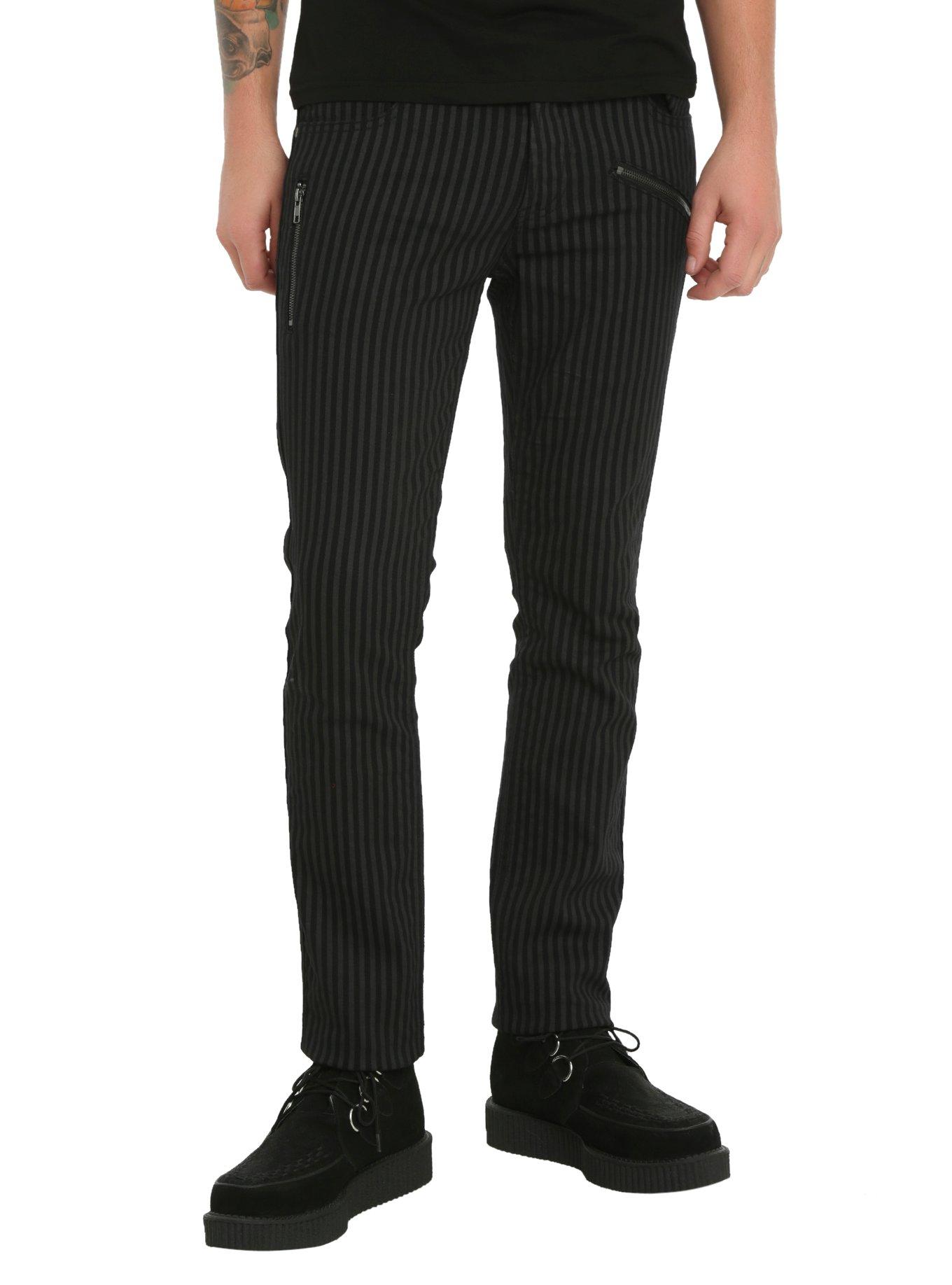 RUDE Black Tonal Stripe Zipper Skinny Jeans, BLACK, hi-res
