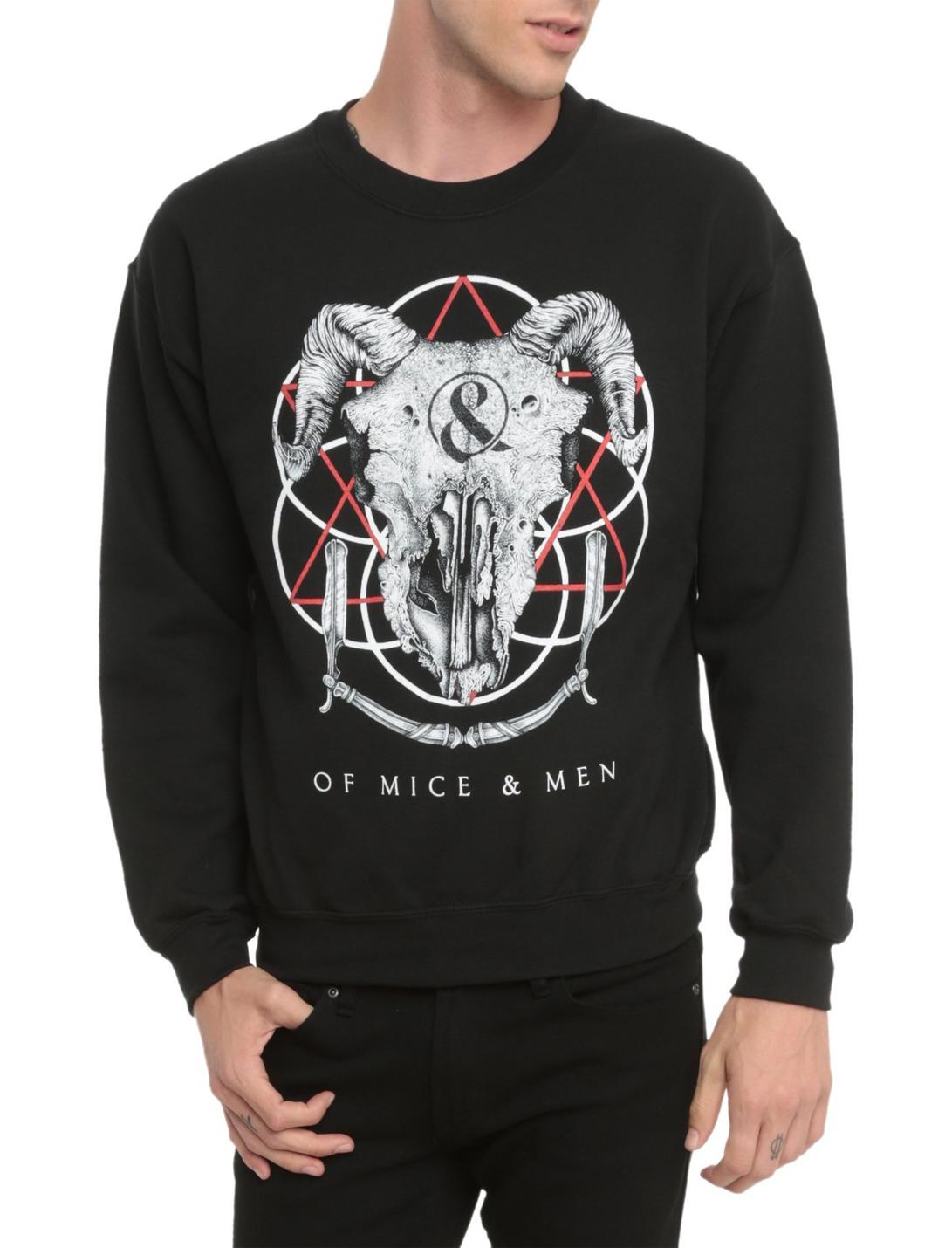 Of Mice & Men Ram Skull Crewneck Sweatshirt, BLACK, hi-res
