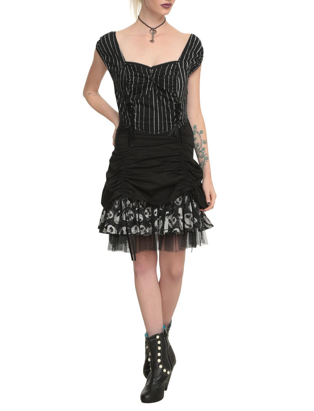 The Nightmare Before Christmas Pinstripe Lace-Up Dress, BLACK, hi-res