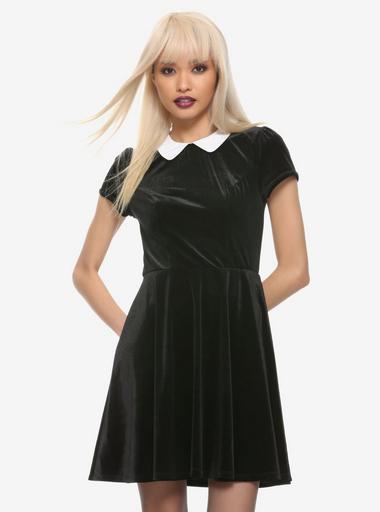 Black Velvet White Collar Dress