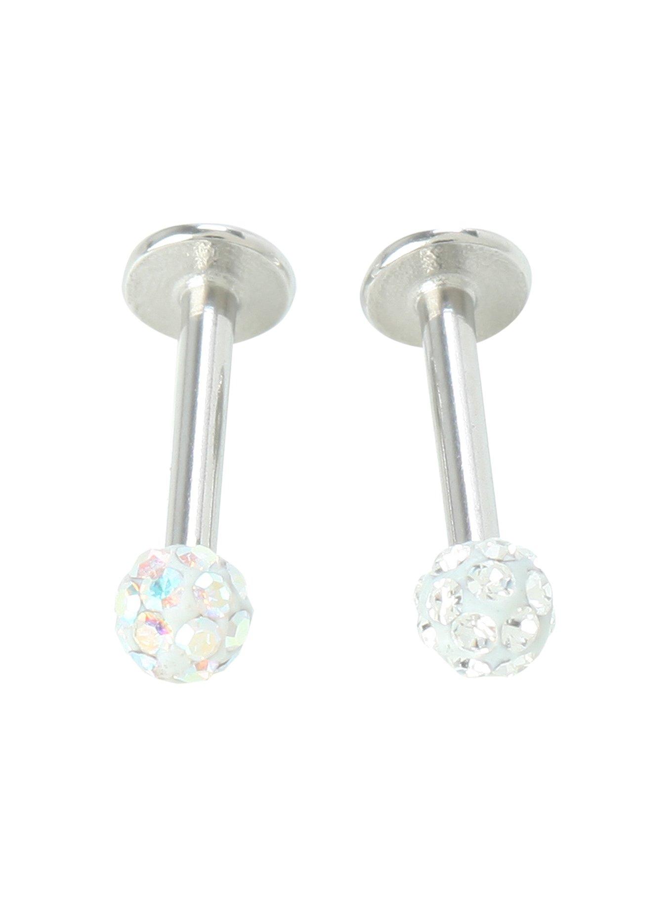 16 Gauge Clear Iridescent Tiffany Steel Labret 2 Pack, , hi-res