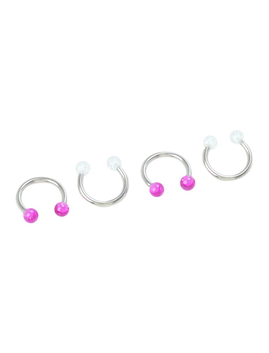 Steel Purple And Clear Glitter Circular Barbell 4 Pack, BLACK, hi-res