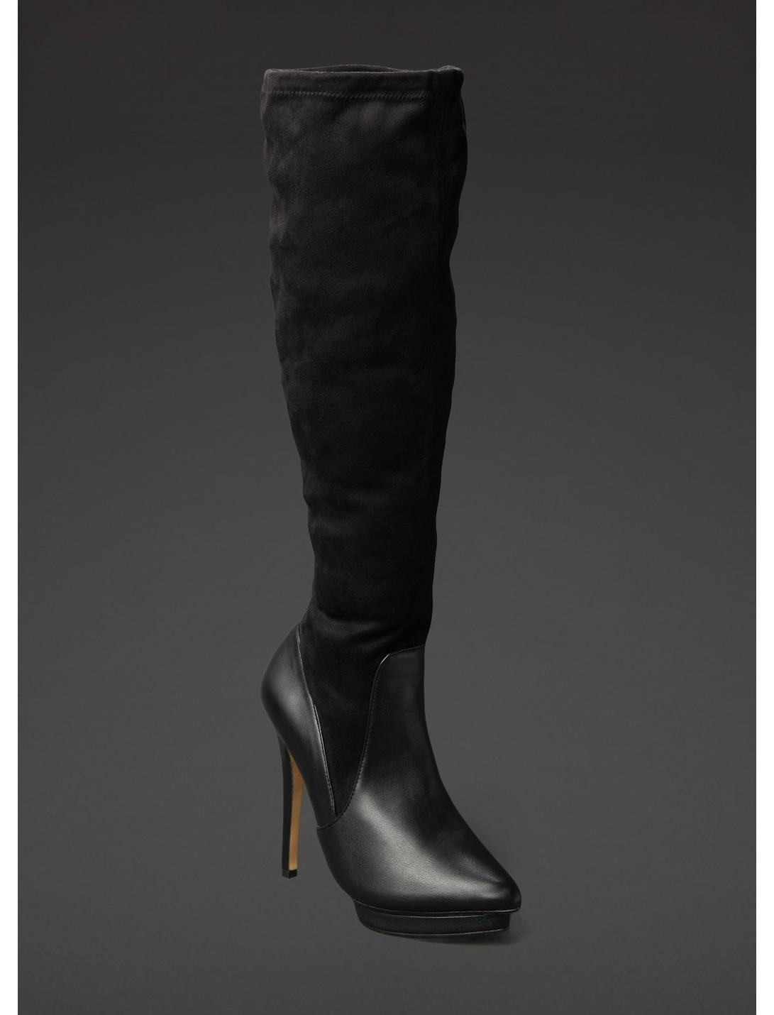 Faux Leather & Suede Over-The-Knee Boots, , hi-res