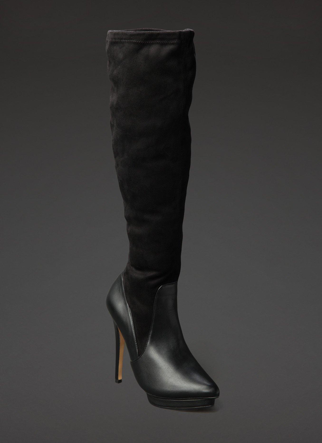 Faux Leather & Suede Over-The-Knee Boots, , hi-res