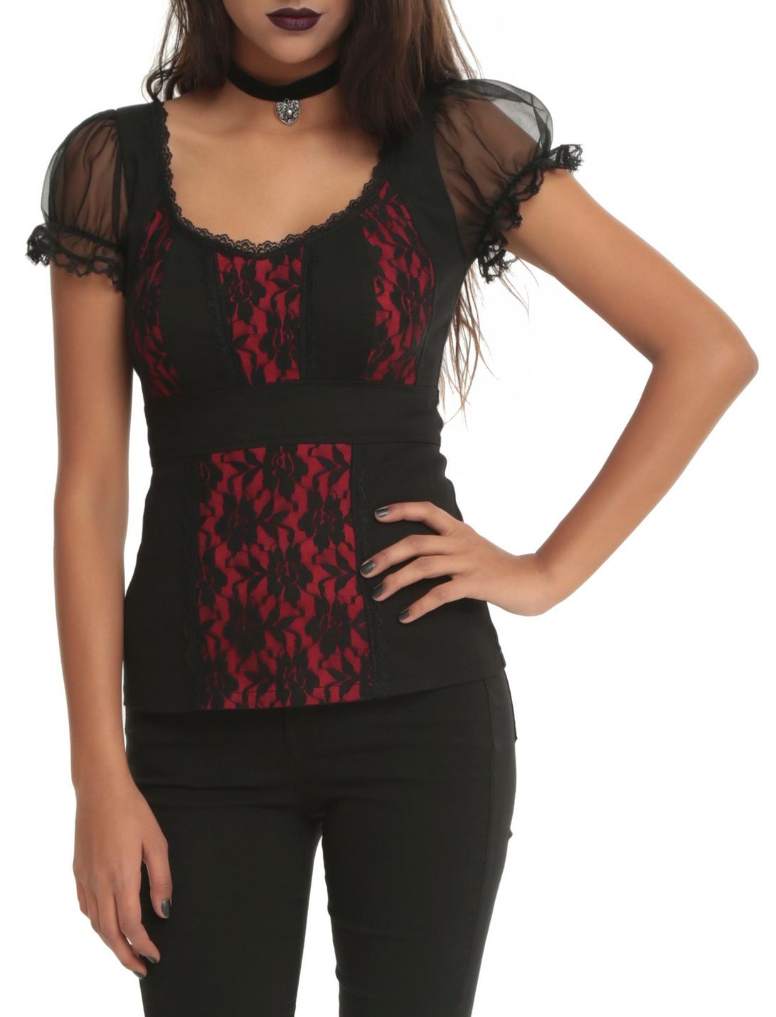 By Tripp Black And Red Lace Top Hot Topic