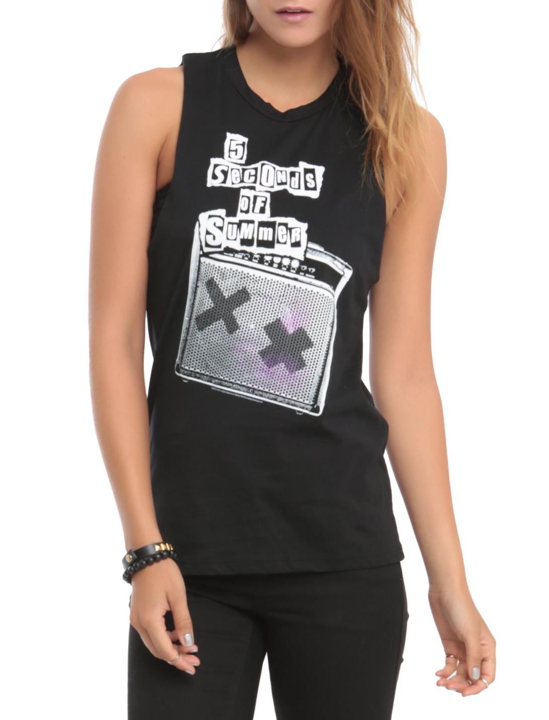 5 Seconds Of Summer Amp Girls Muscle Top, BLACK, hi-res