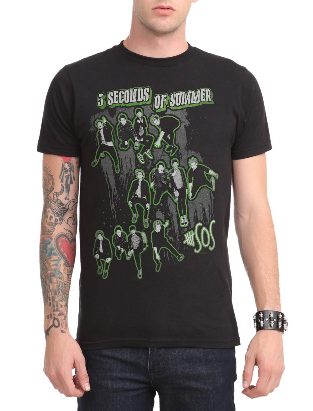 5 Seconds Of Summer Green Outline T-Shirt, BLACK, hi-res