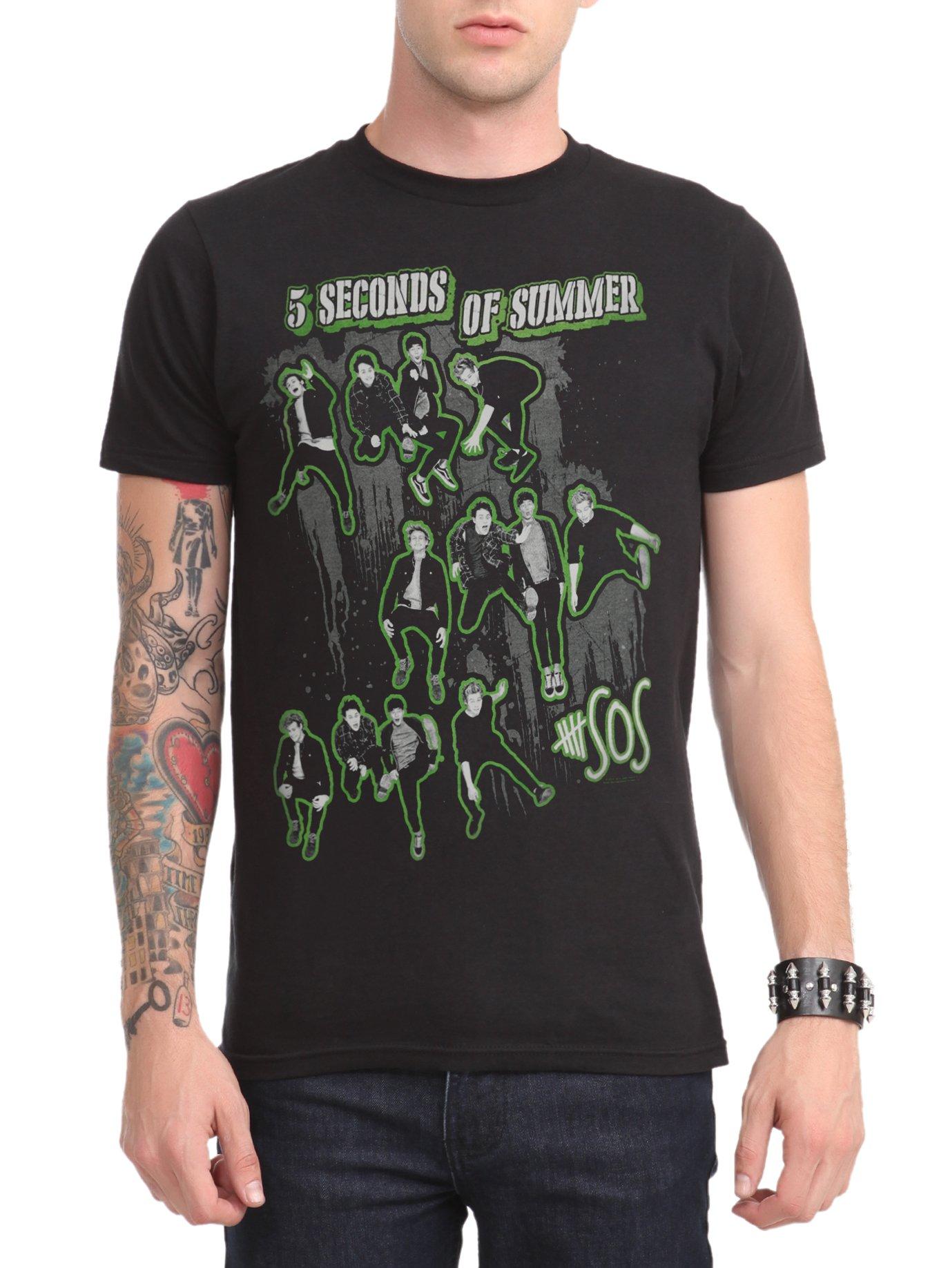 5 Seconds Of Summer Green Outline T-Shirt, BLACK, hi-res