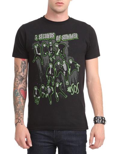 5 Seconds Of Summer Green Outline T-Shirt | Hot Topic