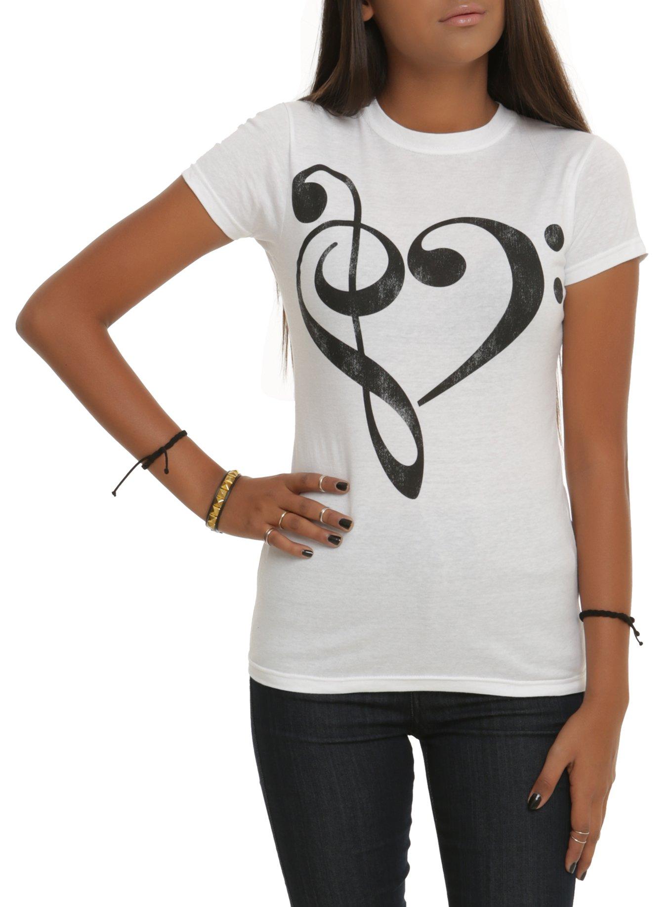 Music Clef Heart Girls T-Shirt, BLACK, hi-res