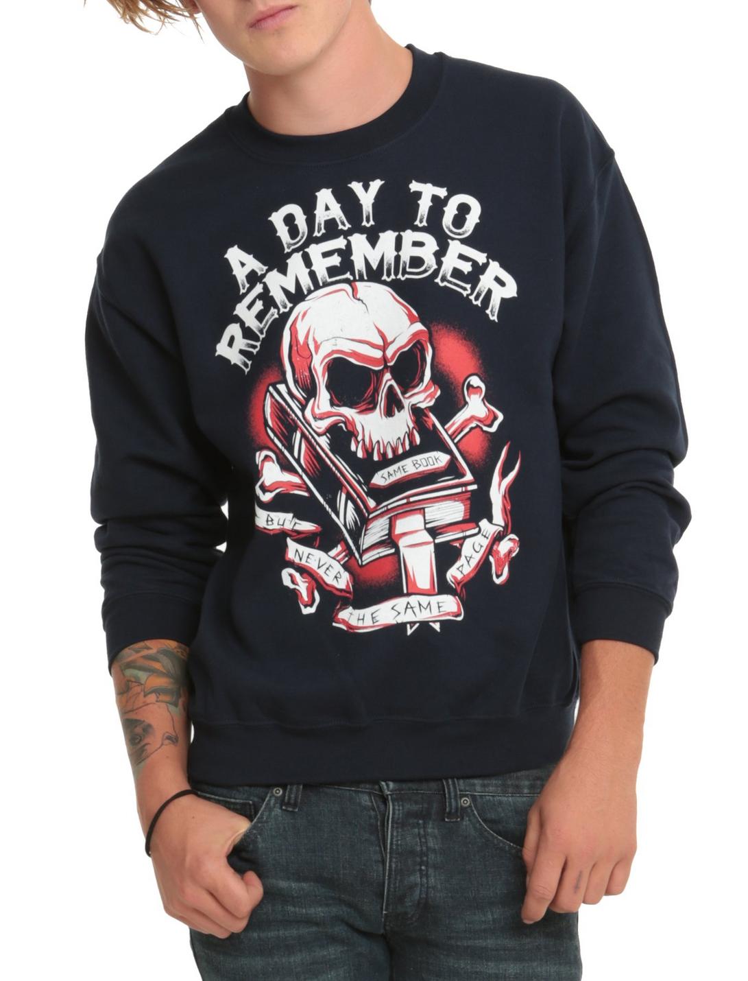 A Day To Remember Skull Book Crew Pullover, BLACK, hi-res
