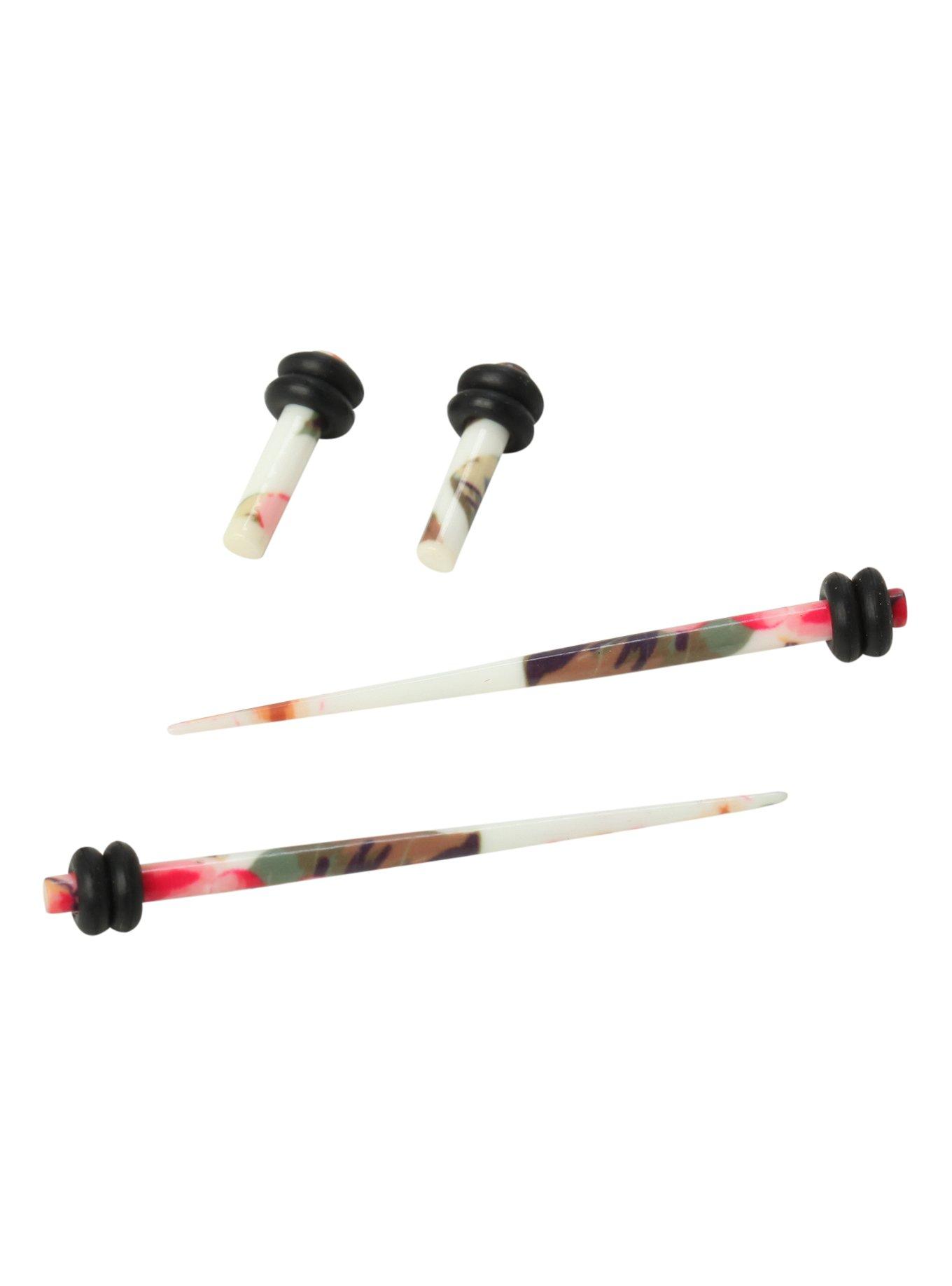 Acrylic White Pink Floral Micro Taper And Plug 4 Pack, MULTI, hi-res