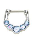 14G Steel Blue Opal Septum Clicker, , hi-res