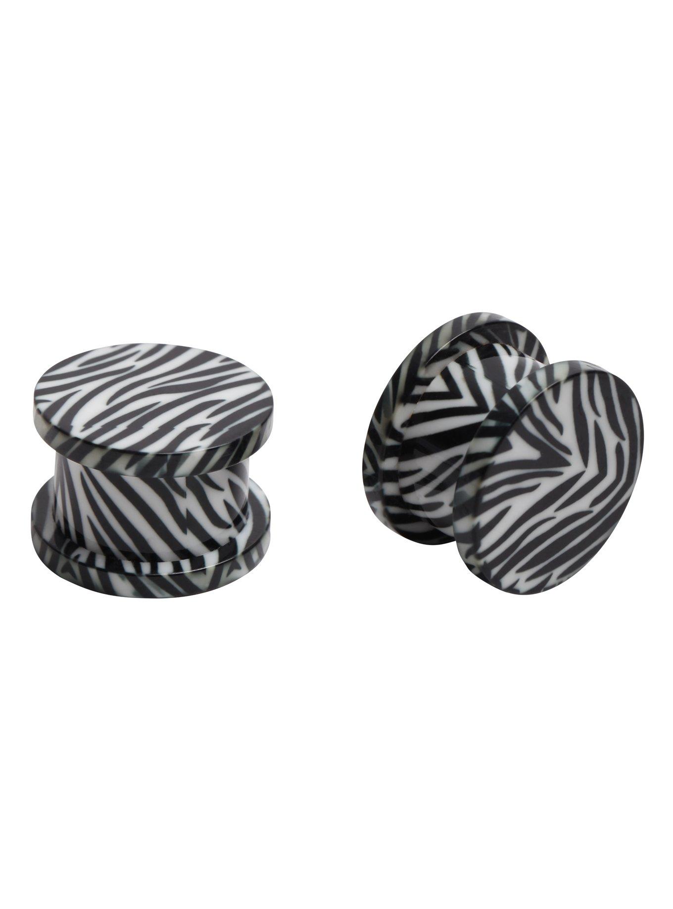 Acrylic Zebra Print Spool Plugs 2 Pack, BLACK, hi-res