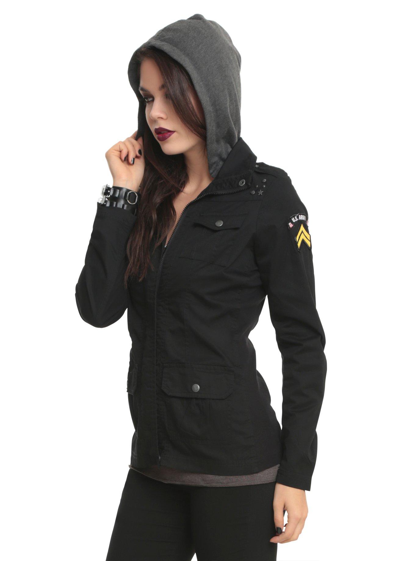Black Military Patch Jacket, BLACK, hi-res