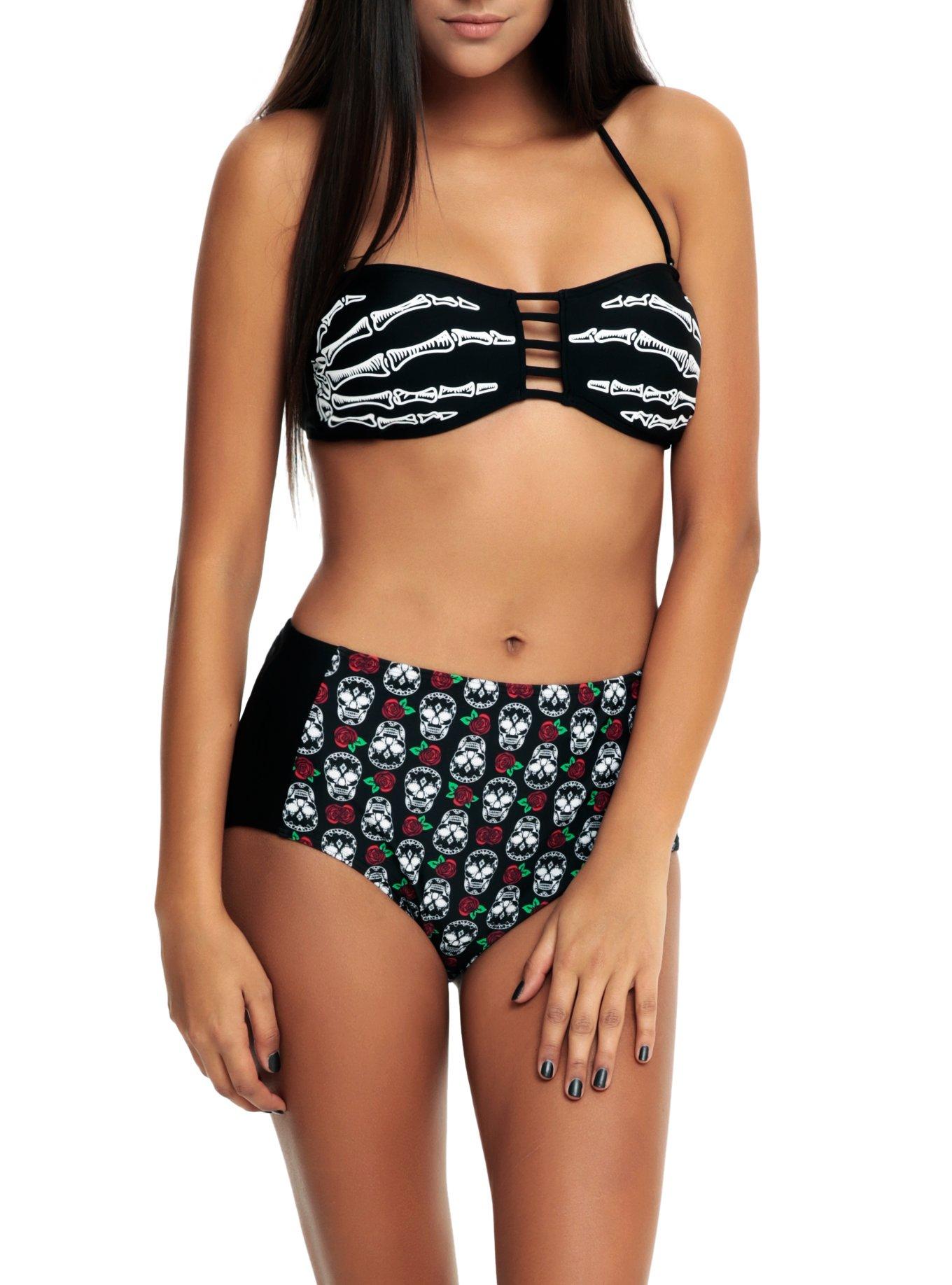 Skeleton Hands Swim Top, BLACK, hi-res