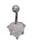 14G Steel Opal Heart Curved Navel Barbell, , hi-res