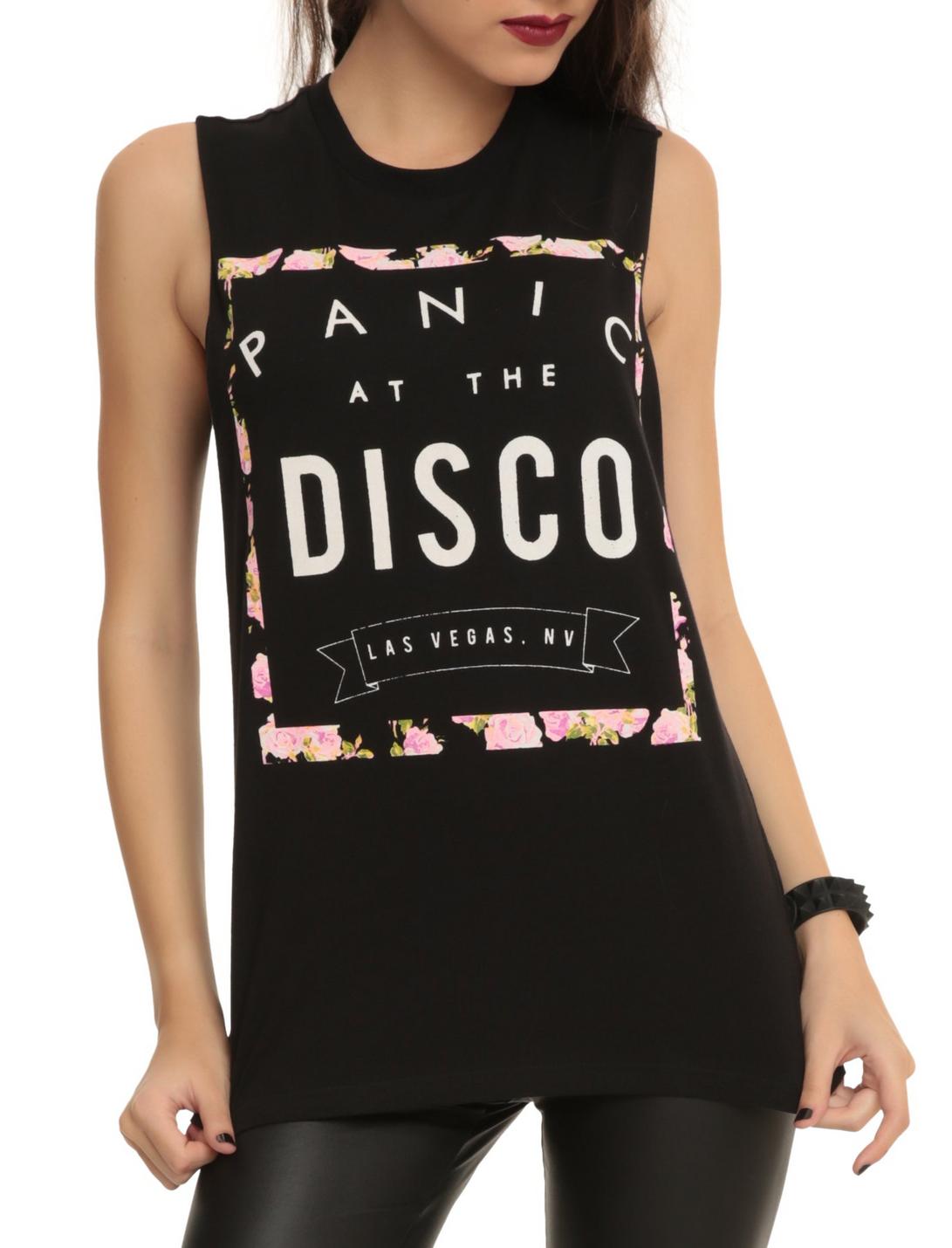 Panic! At The Disco Floral Muscle Girls Top, BLACK, hi-res