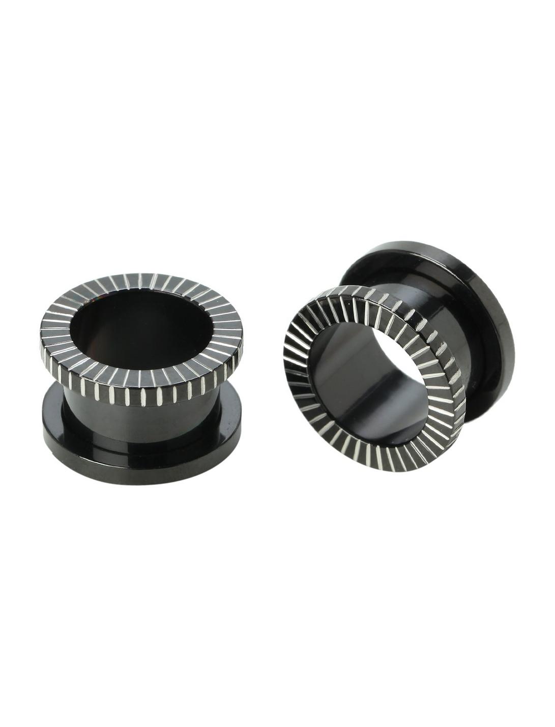 Steel Black Ribbed Spool Plug 2 Pack, BLACK, hi-res