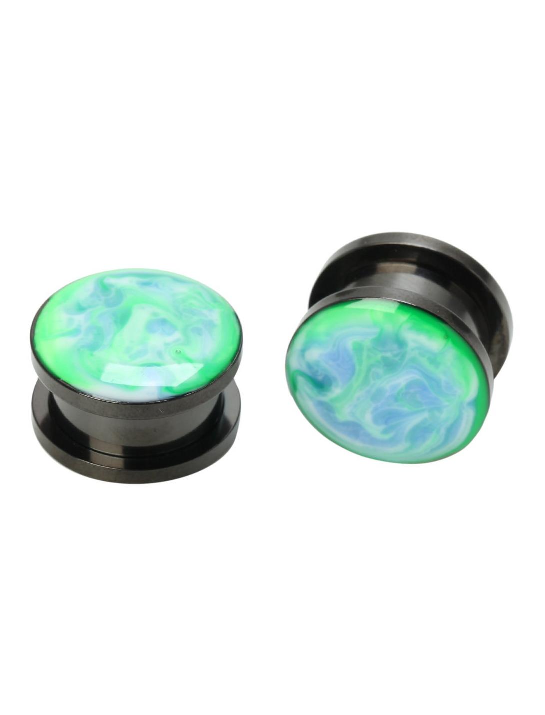 Green Blue Marble Steel Spool Plug 2 Pack, MULTI, hi-res