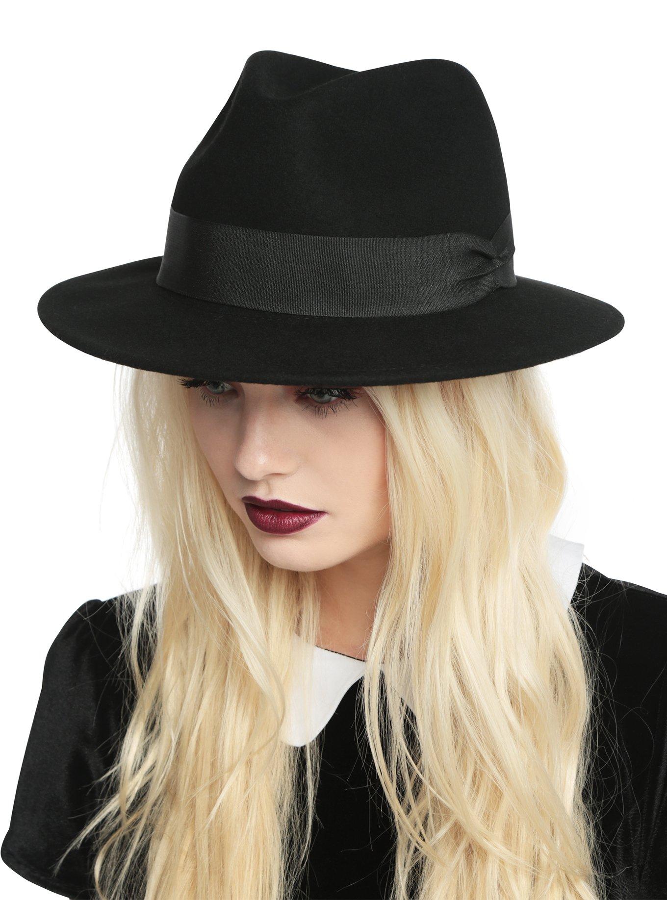 Black Wool Wide Brim Fedora, , hi-res