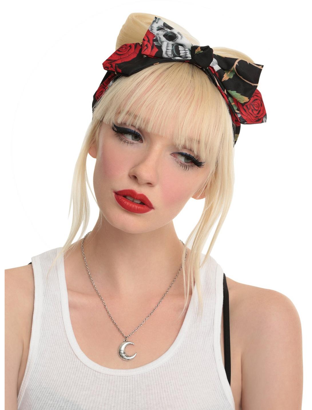 LOVEsick Day Of The Dead Rose Bow Stretch Headband, , hi-res