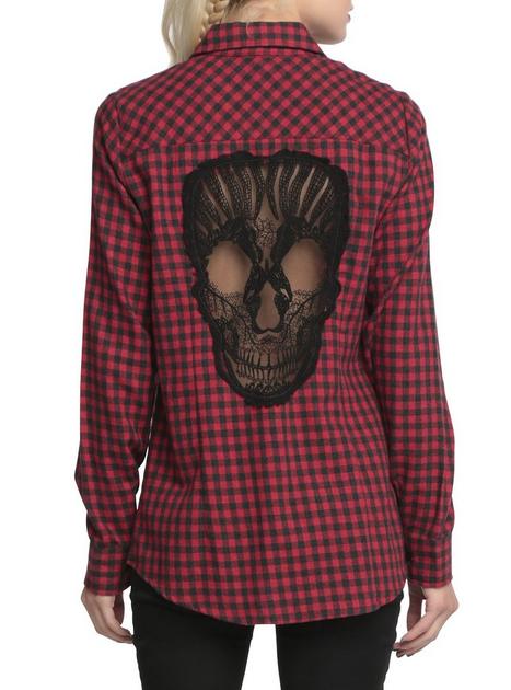Red & Black Plaid Skull Top | Hot Topic