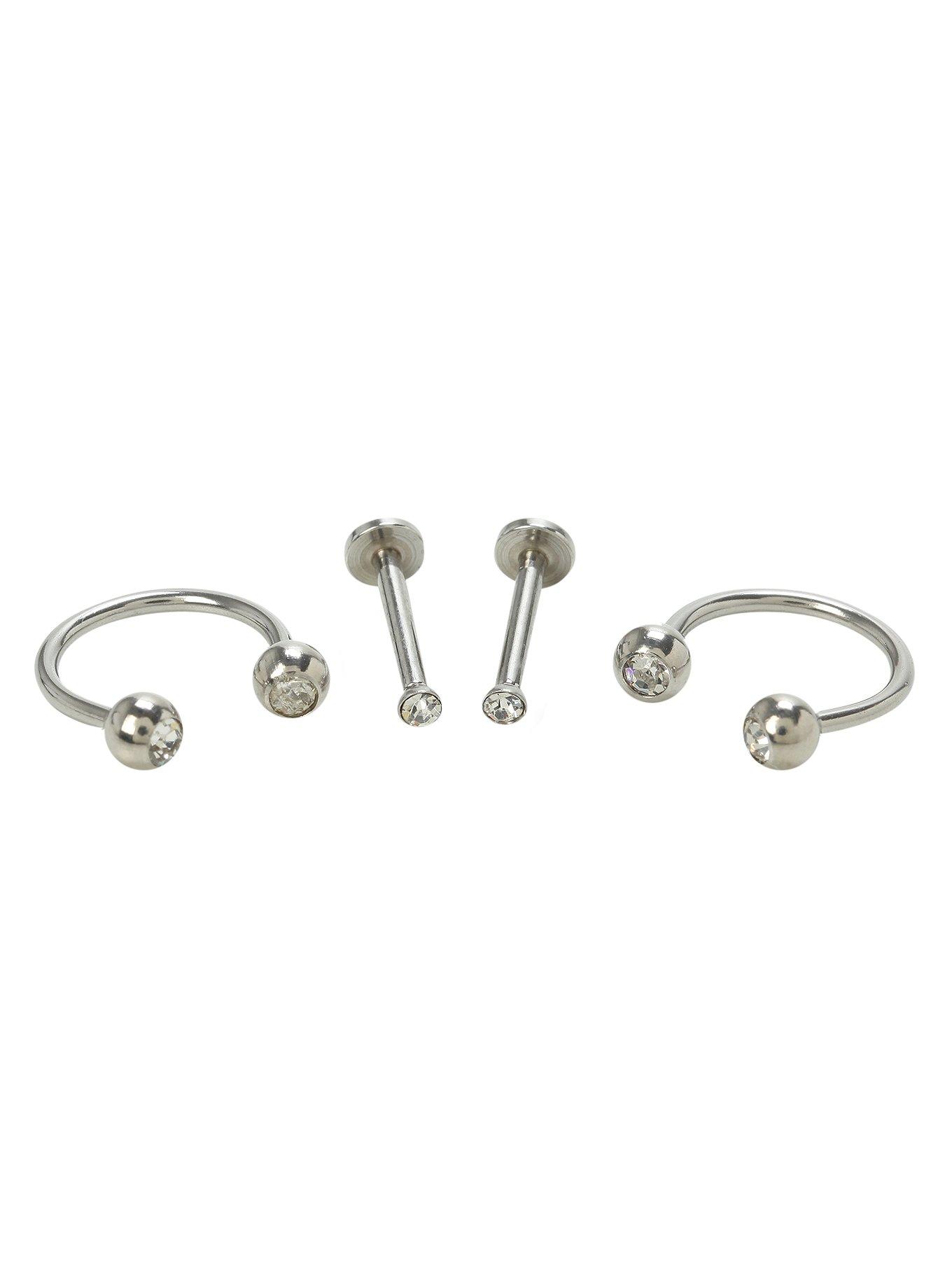 16G Steel Snake Bite Circular & Labret 4 Pack, , hi-res