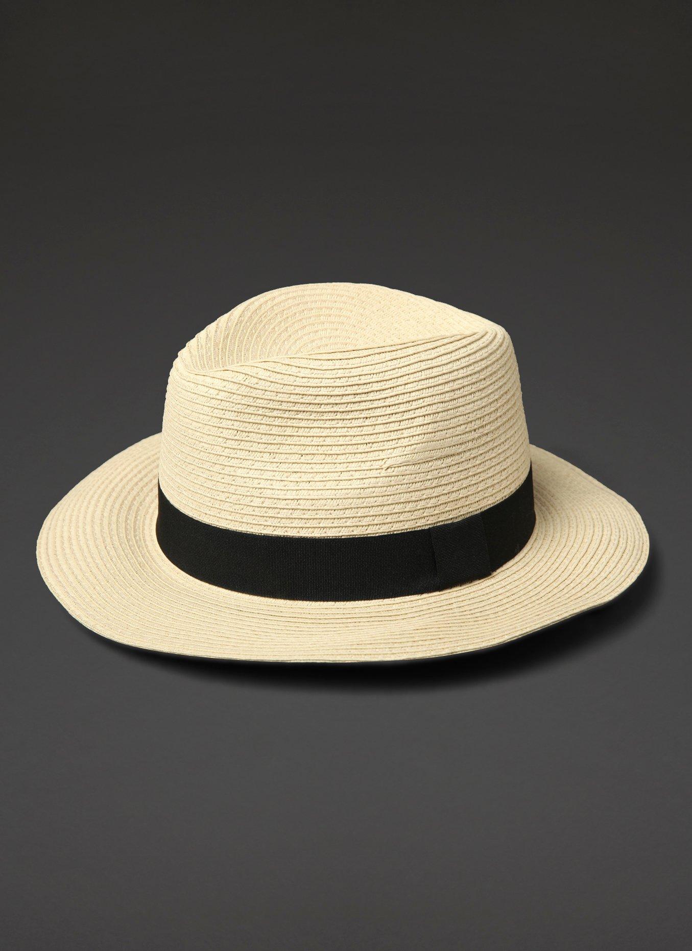 Banded Straw Fedora Hat, , hi-res