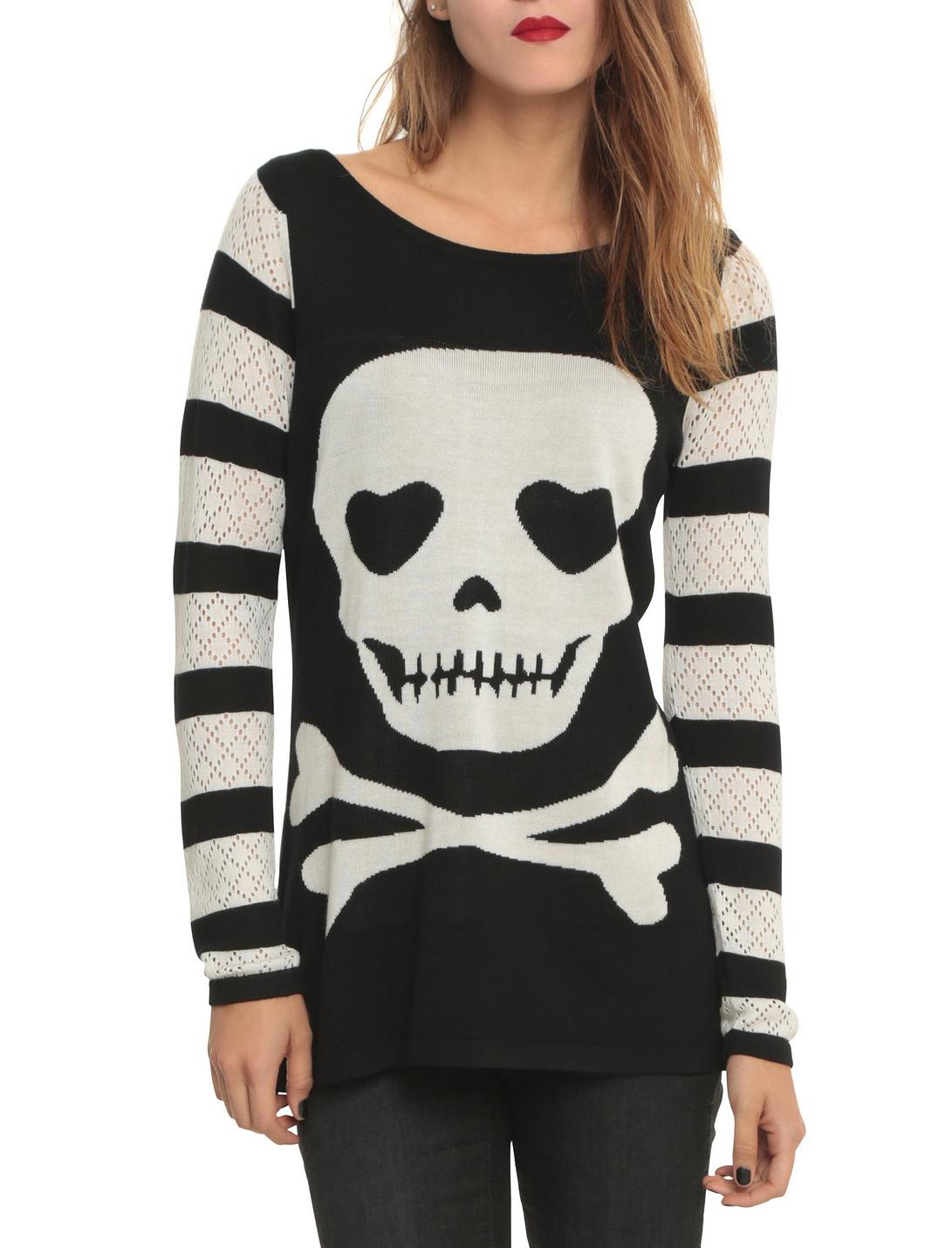 Jawbreaker Striped Skull Girls Sweater, BLACK, hi-res