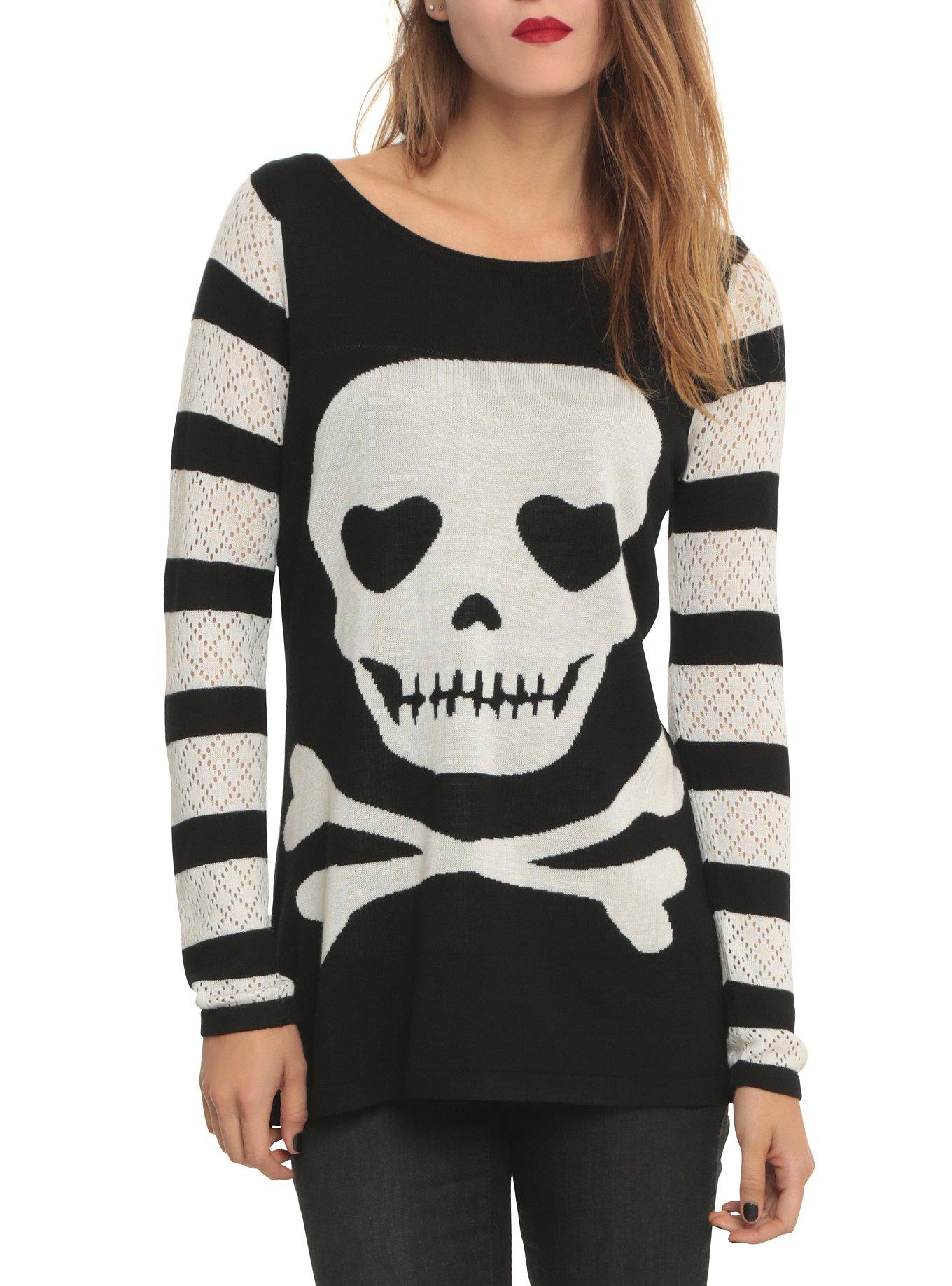 Jawbreaker Striped Skull Girls Sweater, BLACK, hi-res