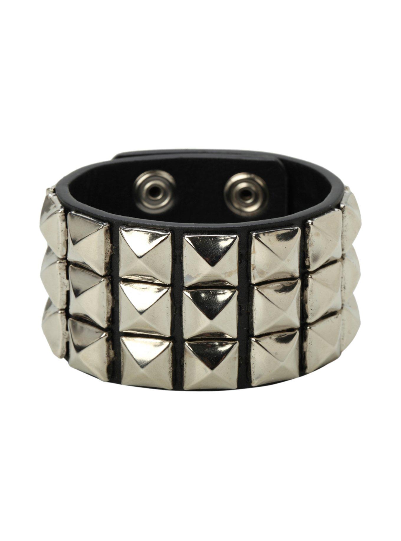 Snap On Double Row Punk Rock Star Pyramid Studded Checker Board Leather  Belt at  Women’s Clothing store