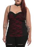 Tripp Black And Red Lace Corset Plus Size, RED, hi-res