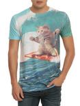 Pizza Surfing Cat T-Shirt, TURQUOISE, hi-res