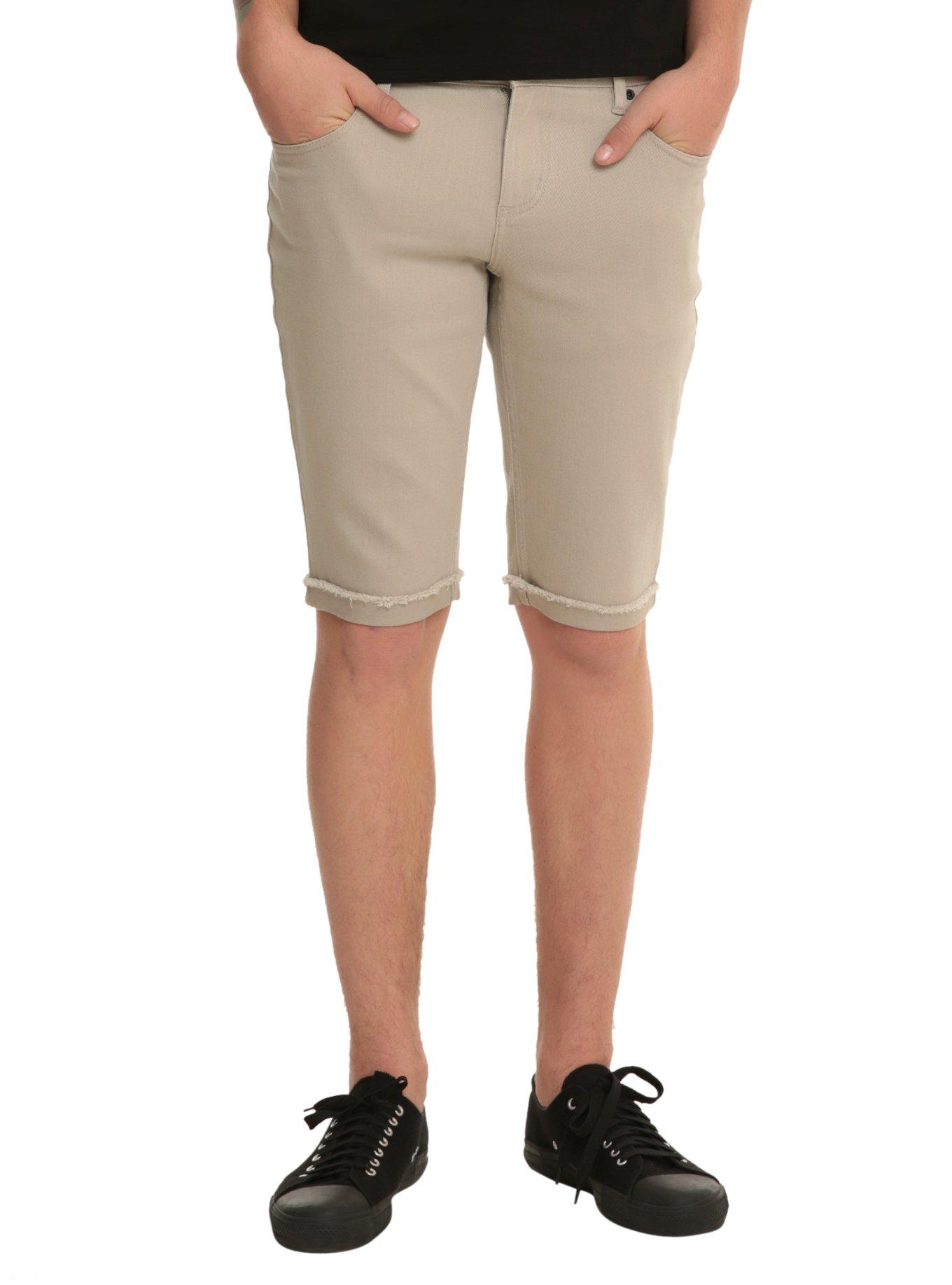 RUDE Khaki Skinny Shorts, KHAKI, hi-res