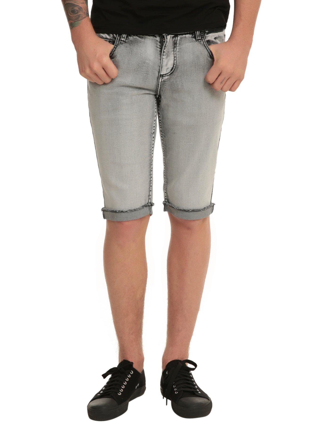 RUDE White Smoke Wash Skinny Shorts, LIGHT GRAY, hi-res