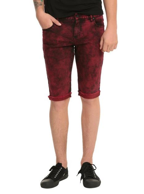 RUDE Red Acid Wash Skinny Shorts | Hot Topic