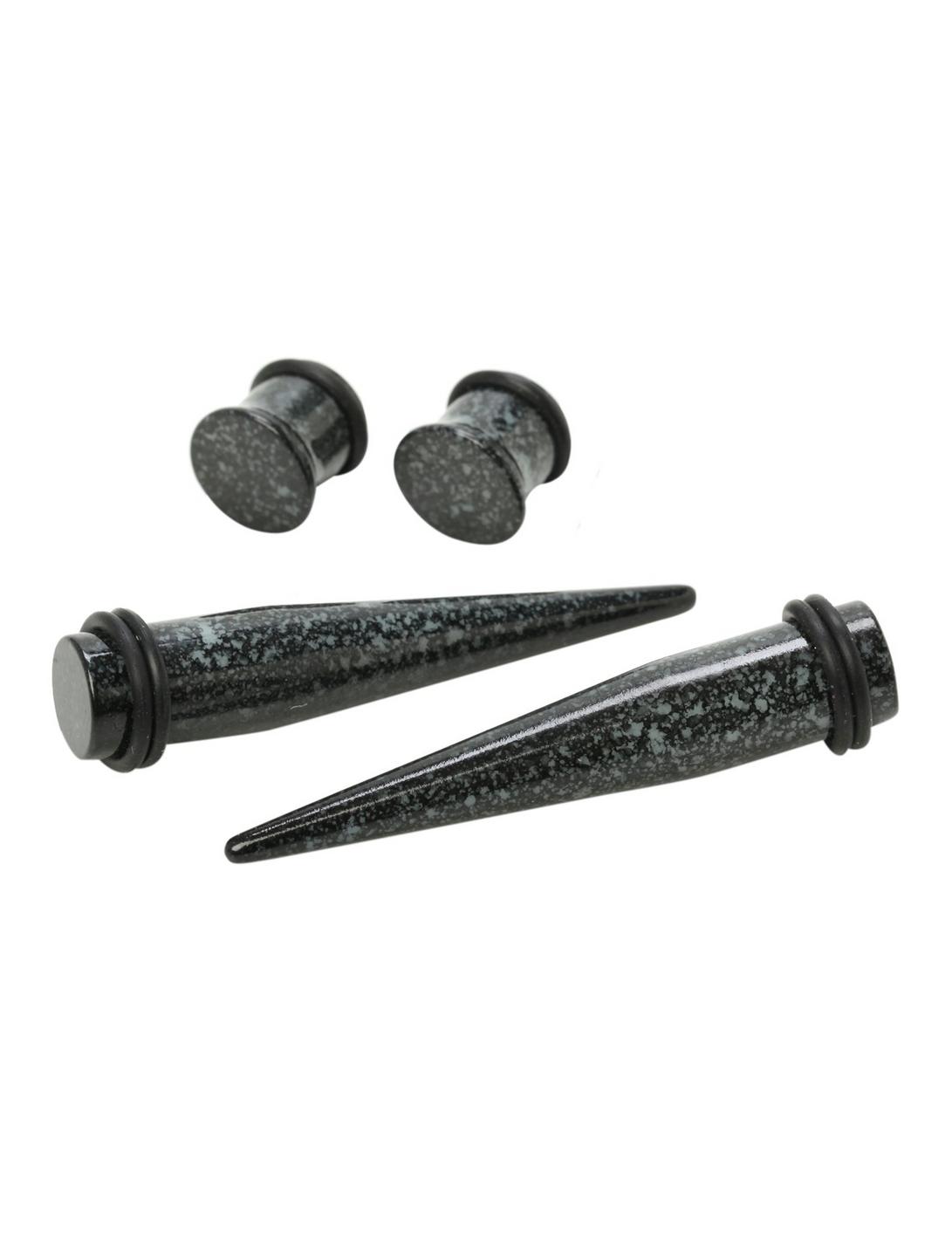 Acrylic Black Glow-In-The-Dark Splatter Taper & Plug 4 Pack, BLACK, hi-res