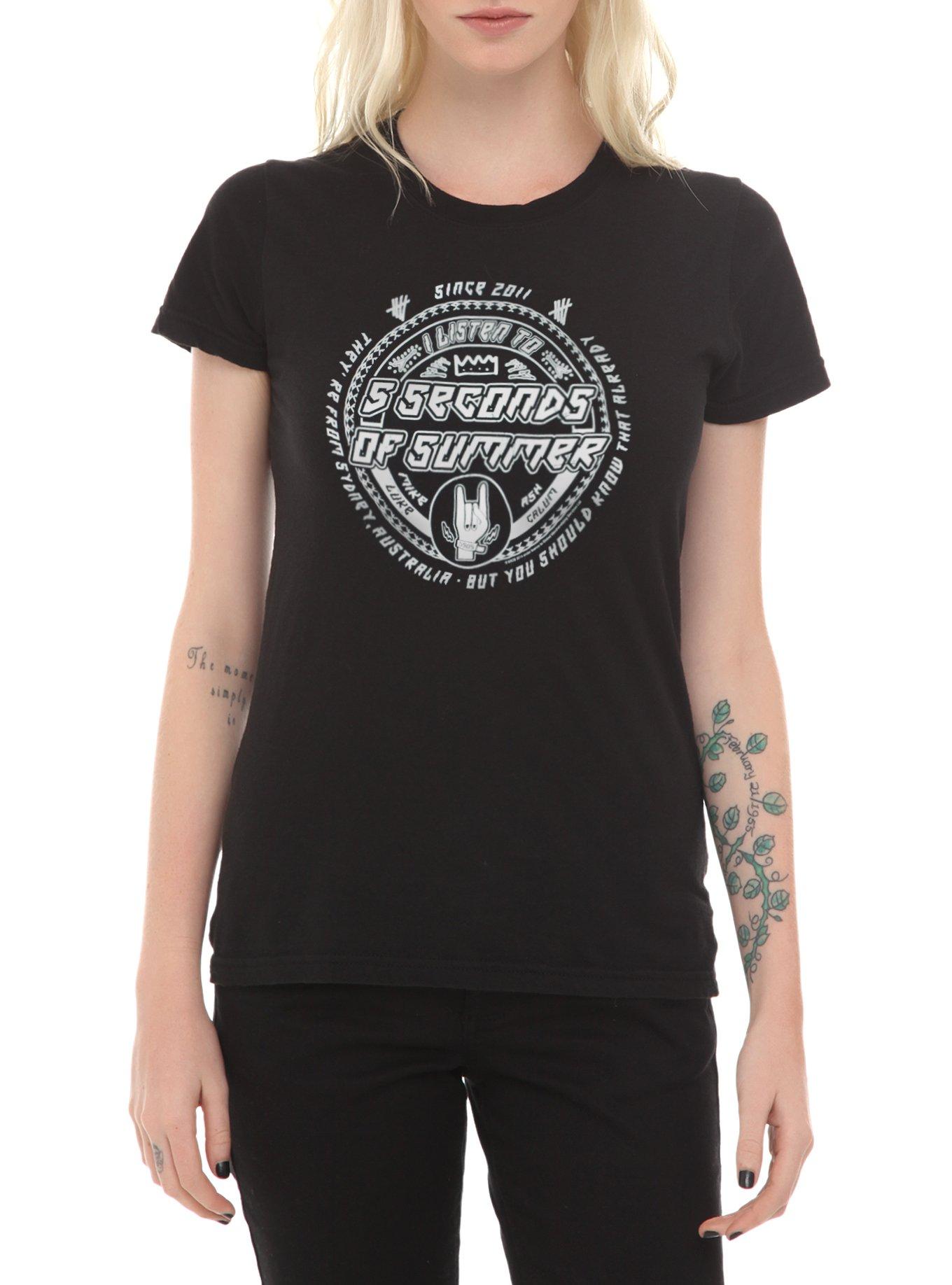 5 Seconds Of Summer I Listen To 5SOS Girls T-Shirt, BLACK, hi-res