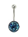 14G Steel Blue Druzy Stone Curved Navel Barbell, , hi-res