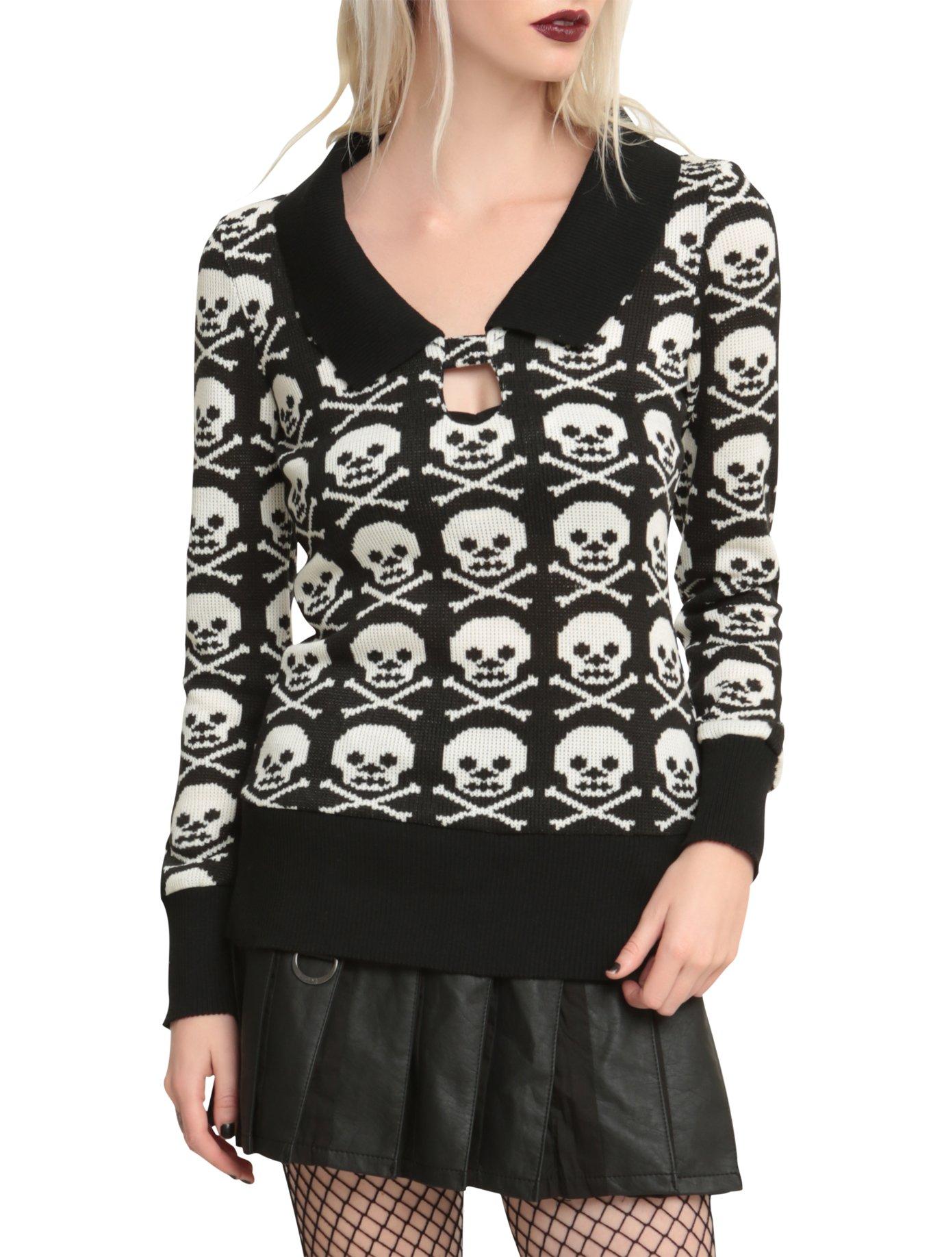Jawbreaker Black And White Skull Sweater, BLACK, hi-res