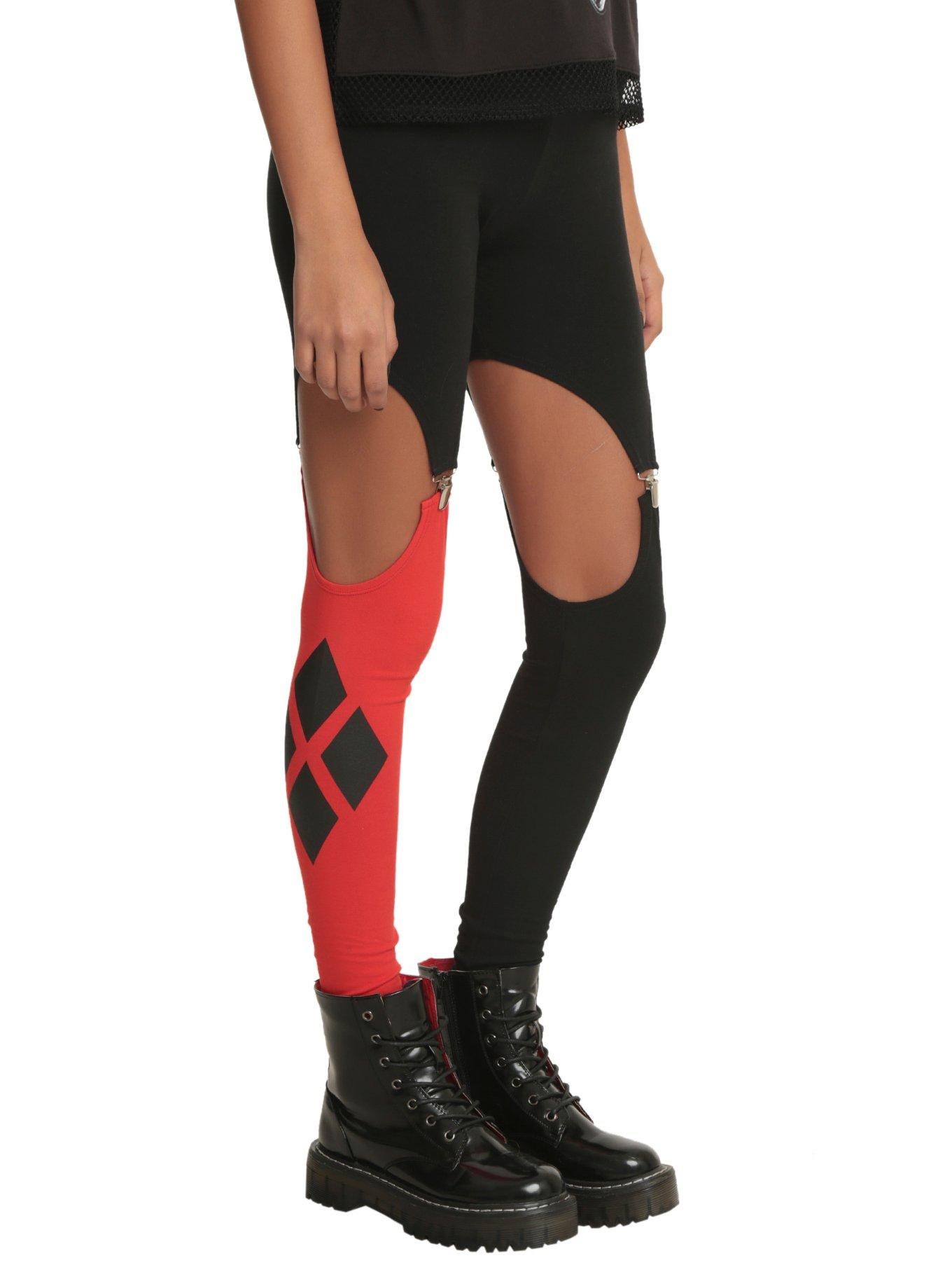 DC Comics Harleen Collection Red And Black Garter Leggings, BLACK, hi-res
