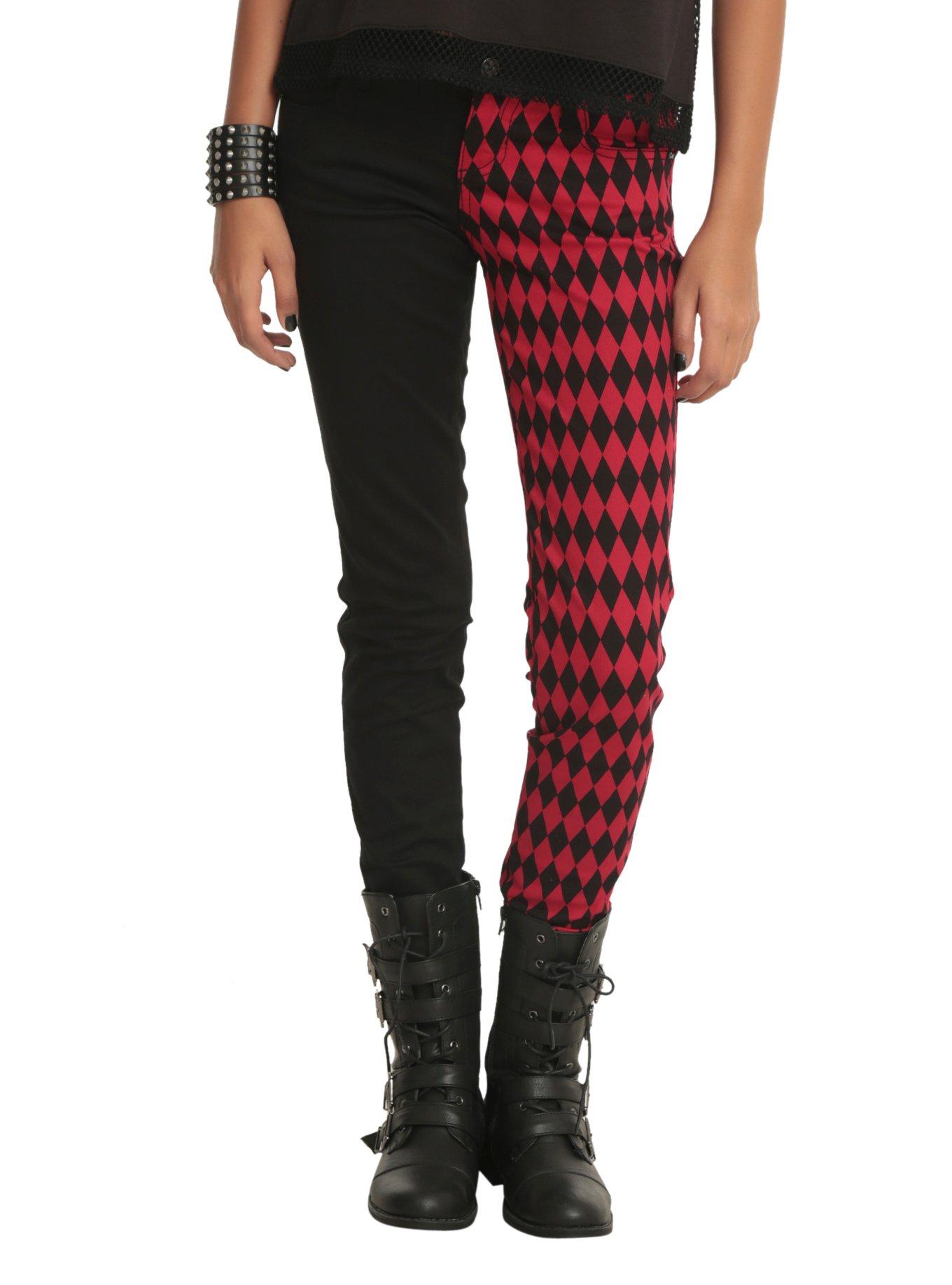 Royal Bones Black & Red Diamond Split Leg Skinny Jeans, , hi-res