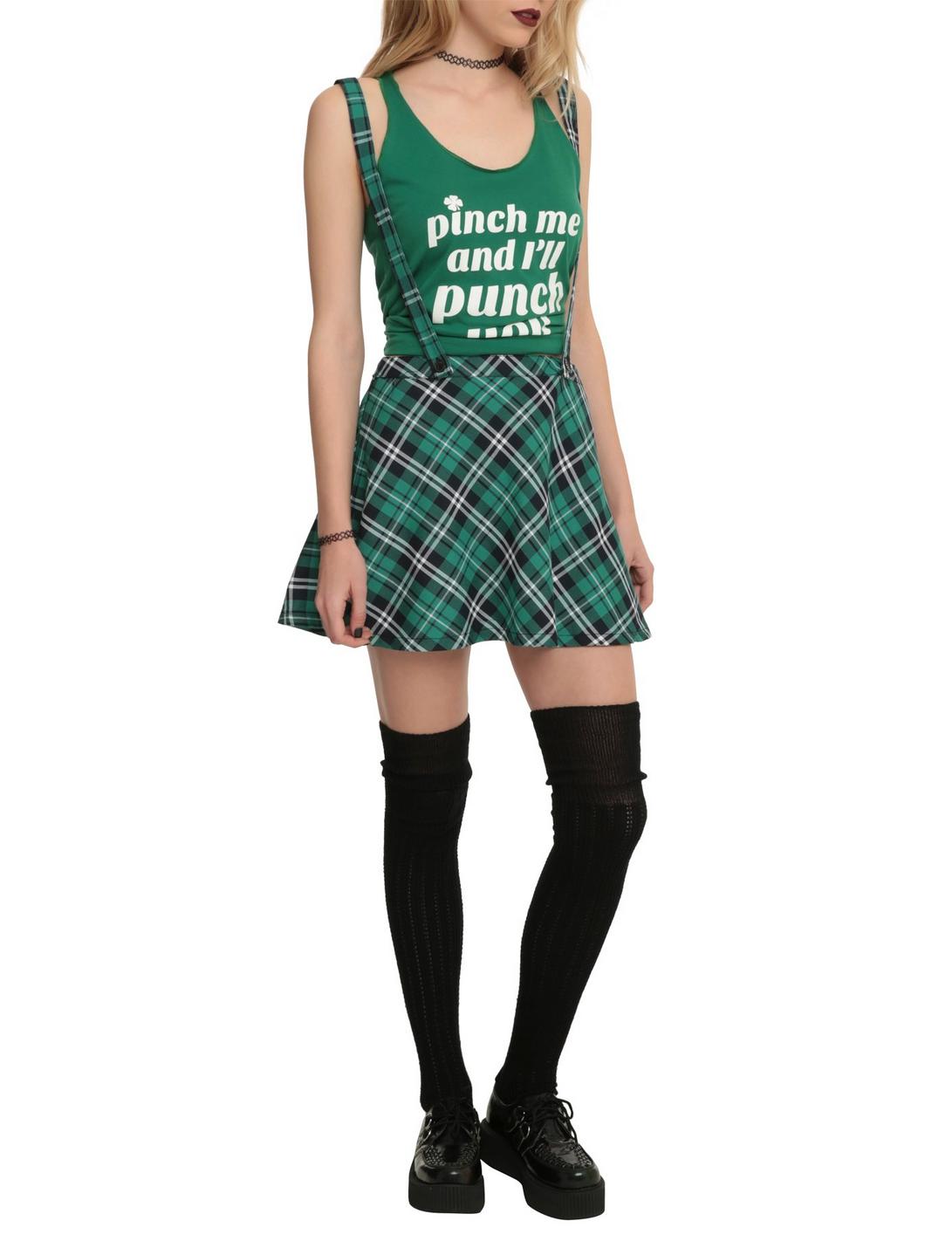 Royal Bones By Tripp Green Plaid Suspender Skirt, KELLY GREEN, hi-res
