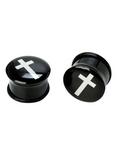 Acrylic Black And White Cross Plug 2 Pack, BLACK, hi-res
