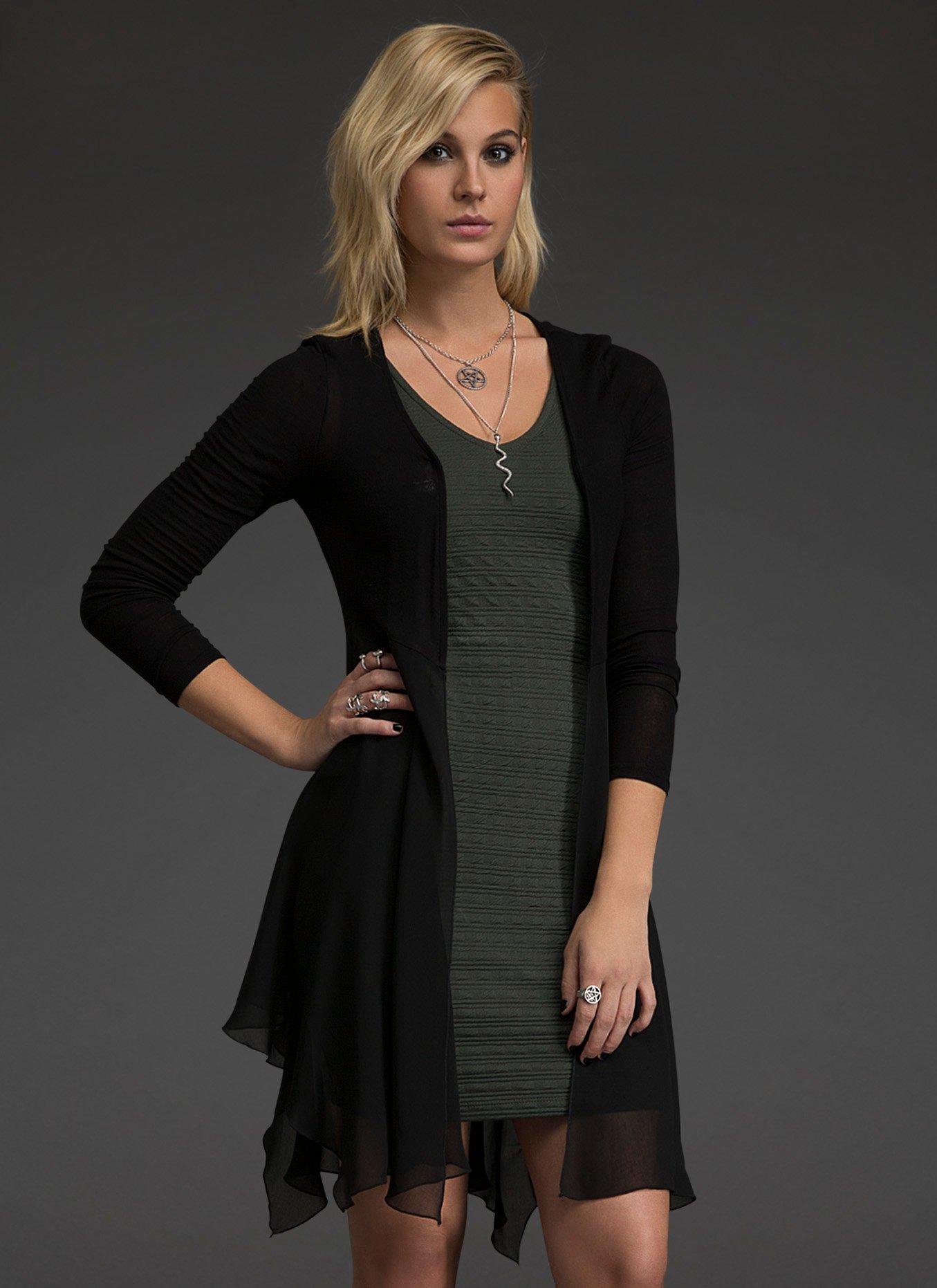 Chiffon Babydoll Cardigan, BLACK, hi-res