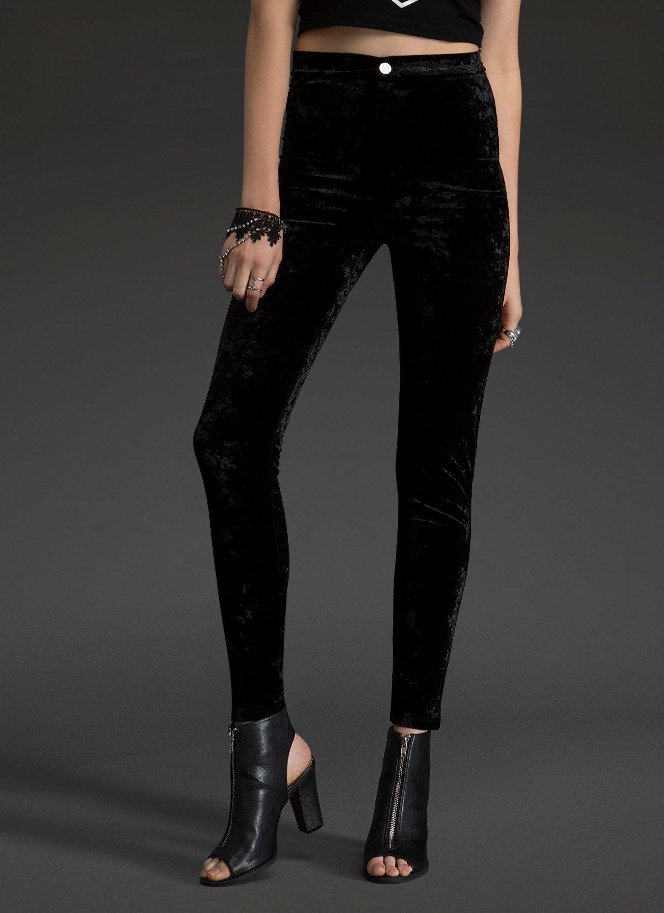 Velvet Skinny Pants, BLACK, hi-res