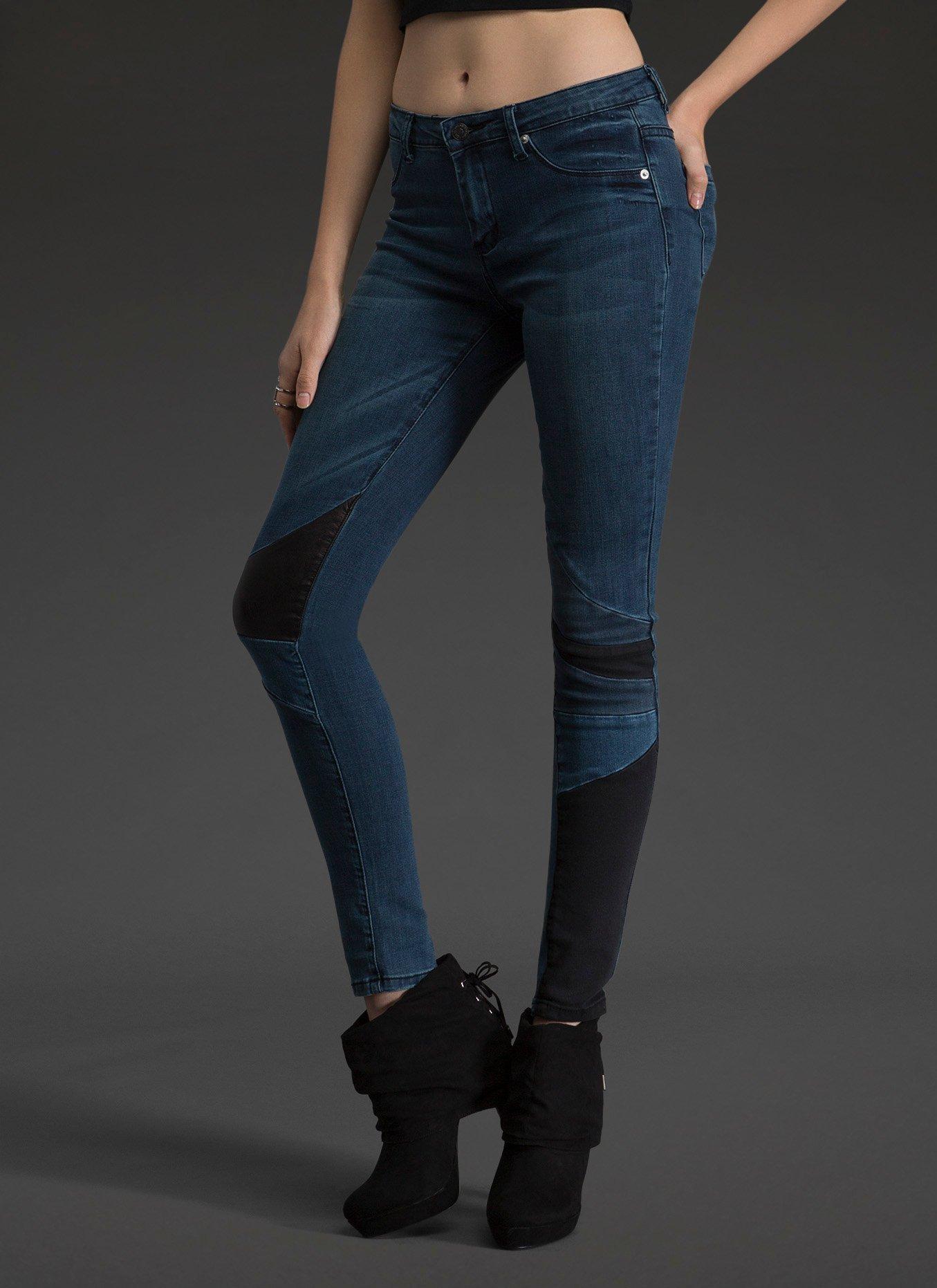 Patchwork Skinny Jeans, DARK BLUE, hi-res