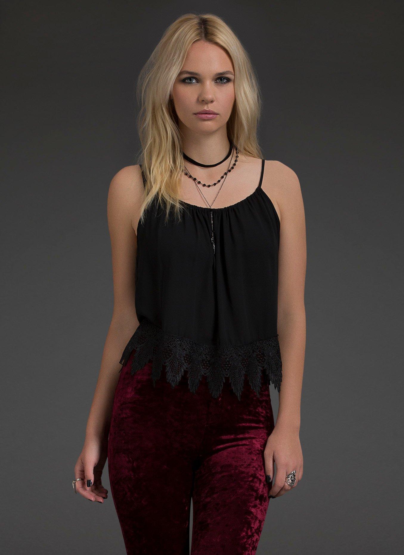 Crochet Trim Crop Top, BLACK, hi-res