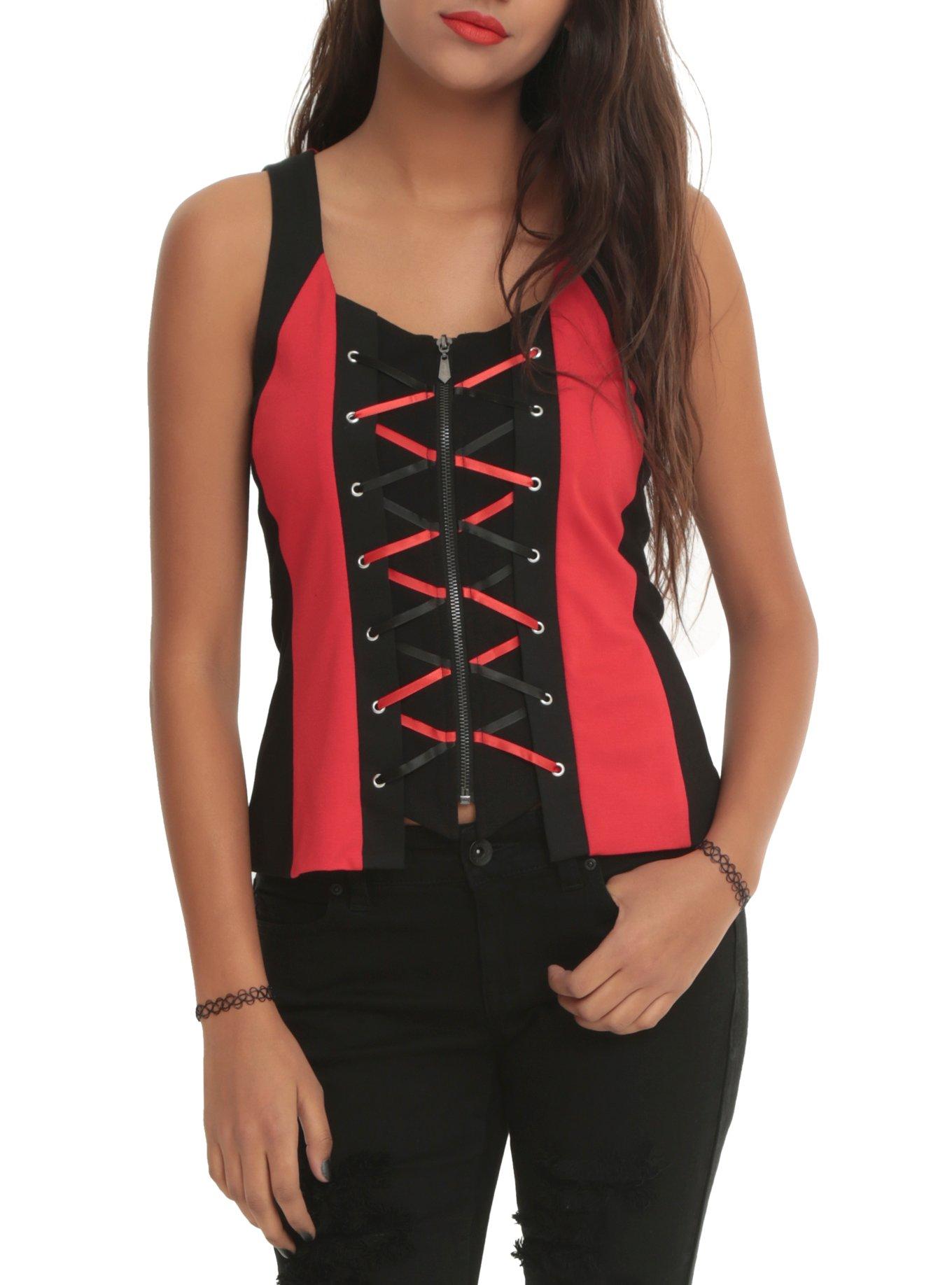 DC Comics Harleen Harley Quinn Lace-Up Top, BLACK, hi-res